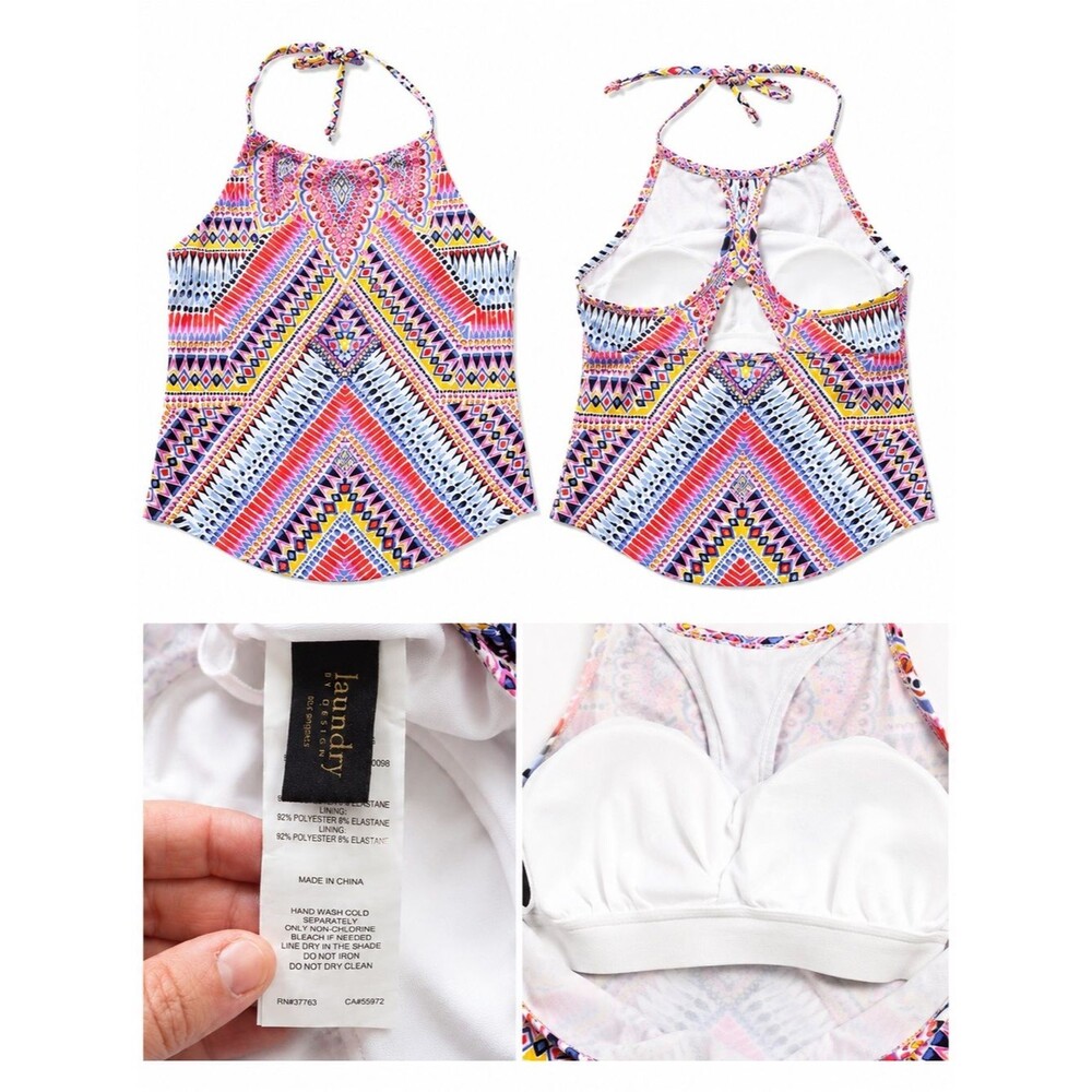 Laundry by Design Colorful Geometric Halter Tankini Top w/ Built-In Bra